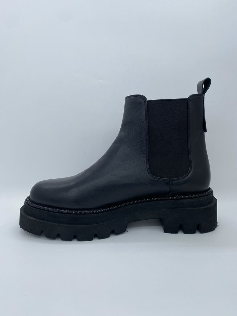 Black Leather Ankle Boots with Chunky Sole