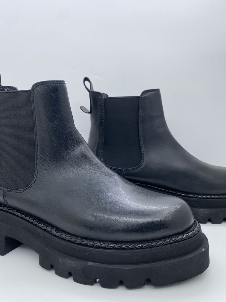 Black Leather Ankle Boots with Chunky Sole