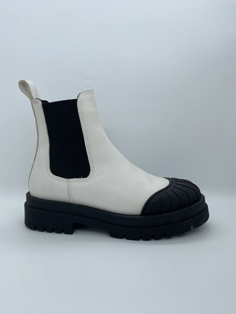 Black and White Contrast Slip-On Ankle Boot