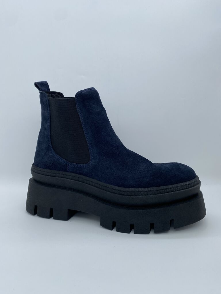 Navy Suede Platform Chelsea Boot