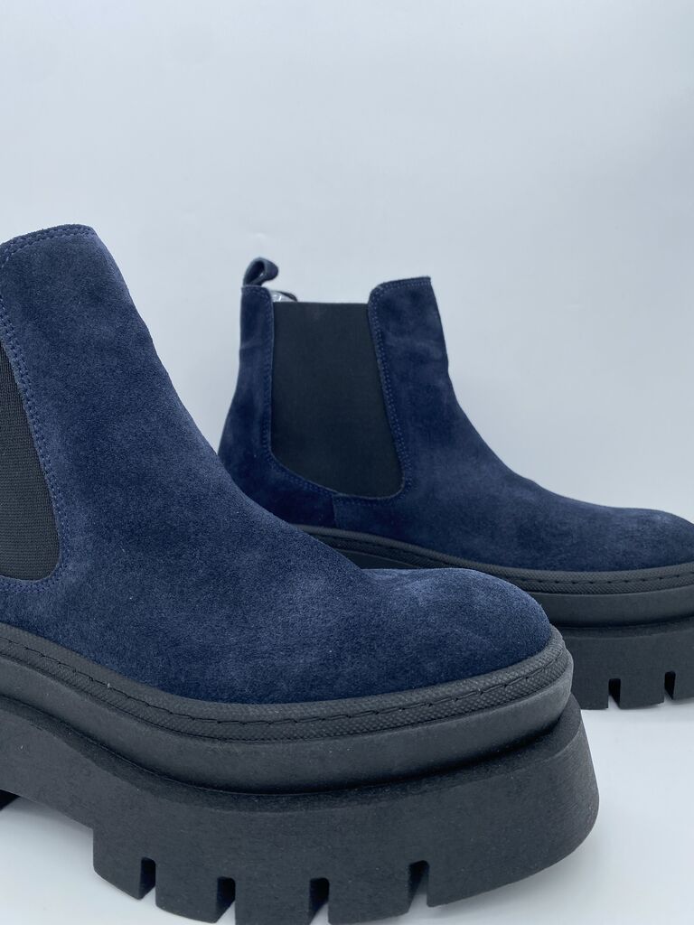 Navy Suede Platform Chelsea Boot