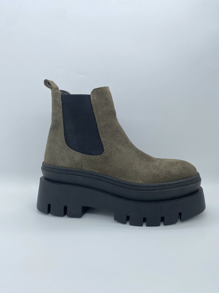 Green Textured Platform Ankle Boot