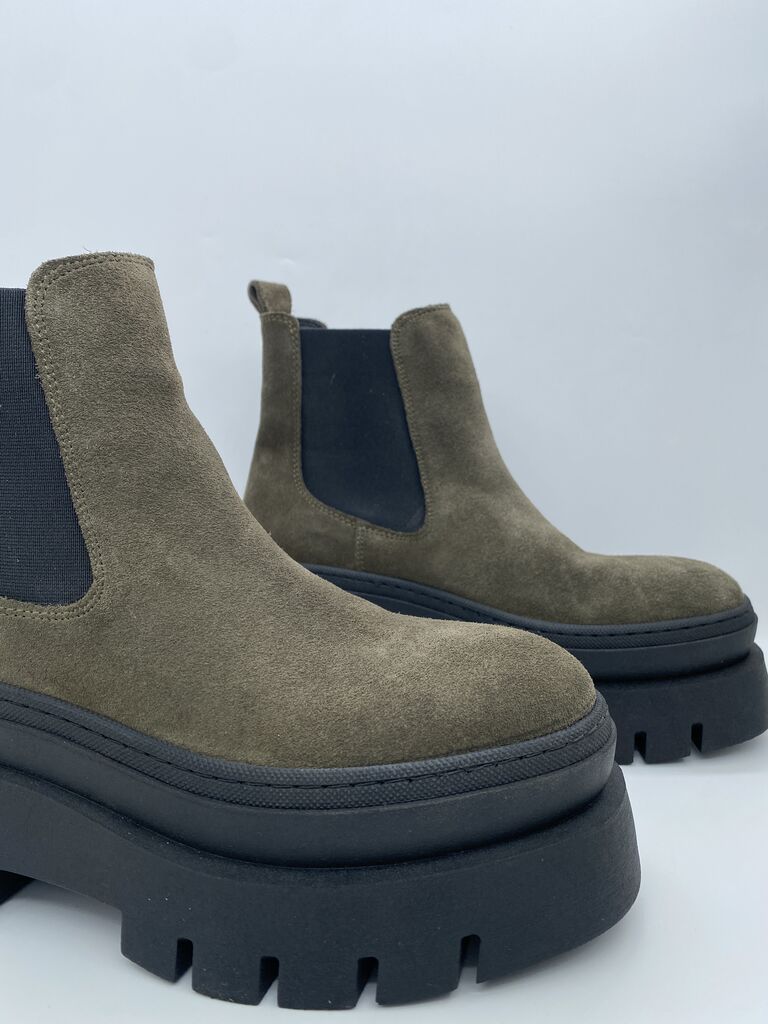 Green Textured Platform Ankle Boot