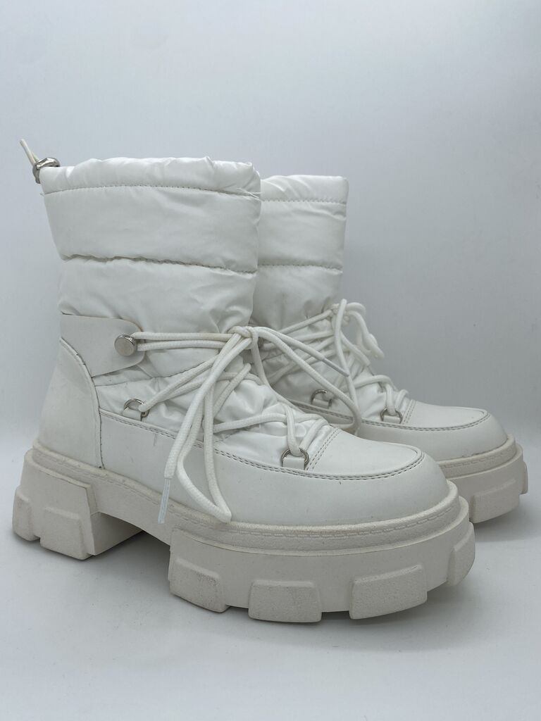 White Chunky Sole Padded Ankle Boots