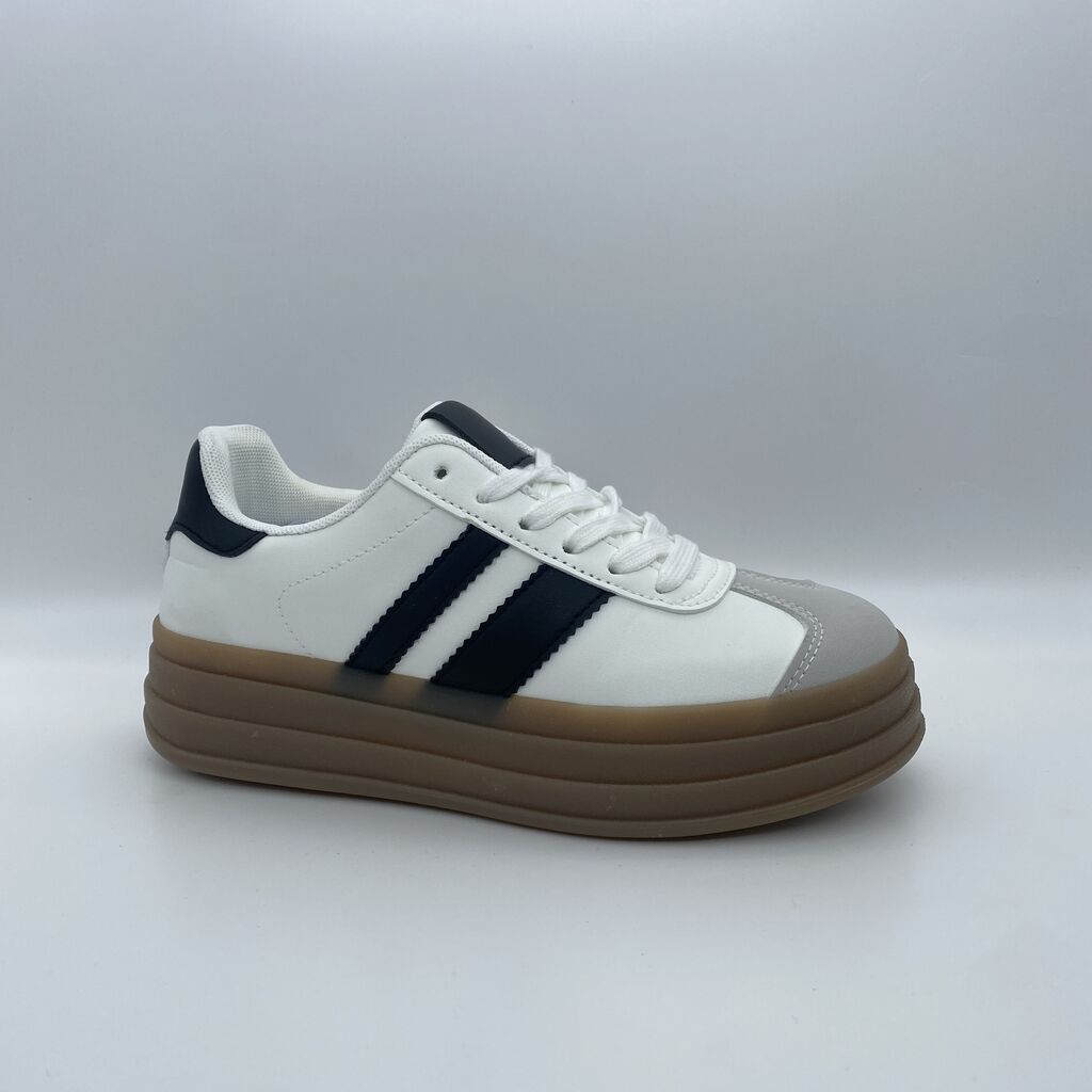 White Leather Platform Sneakers with Striped Detail