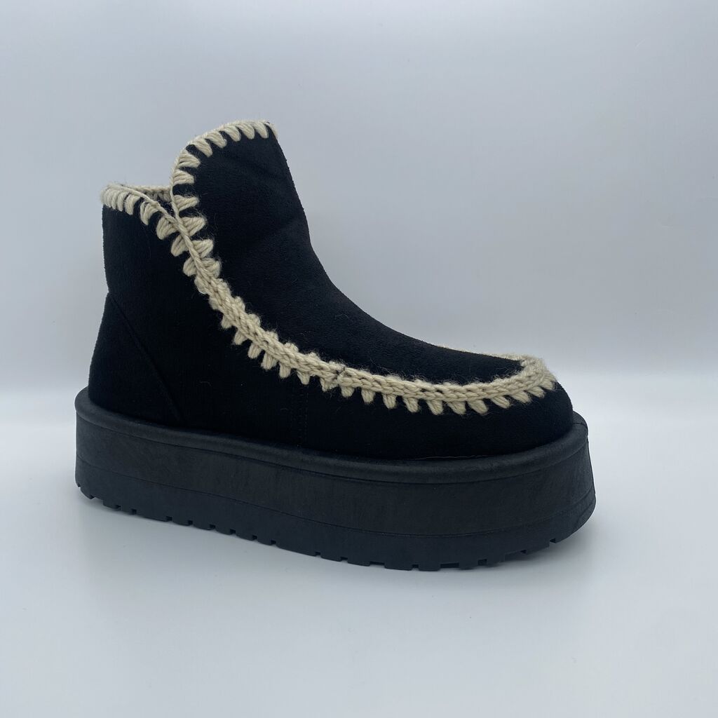 Black Suede Ankle Boot with Contrast Stitching