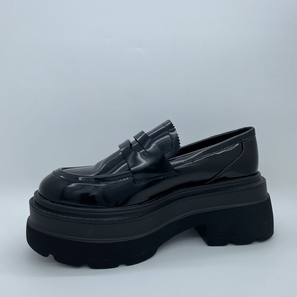 Black Patent Platform Loafer with Chunky Sole