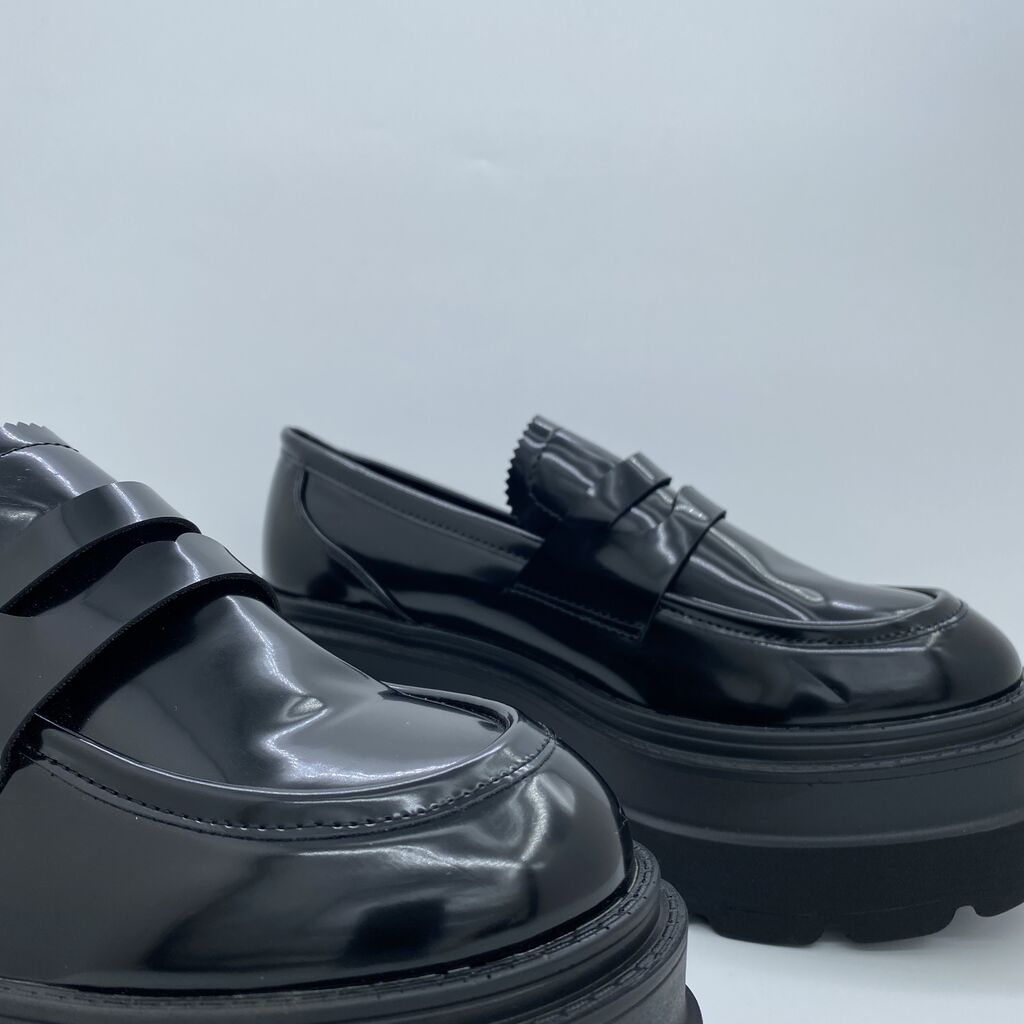 Black Patent Platform Loafer with Chunky Sole
