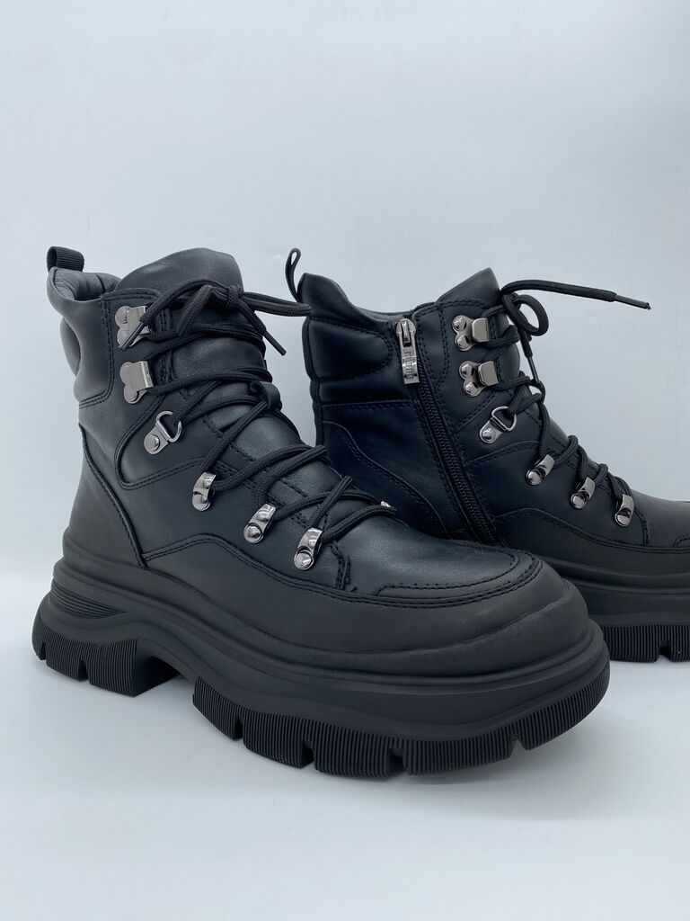 Black Textured Ankle Boots with Zipper Detail