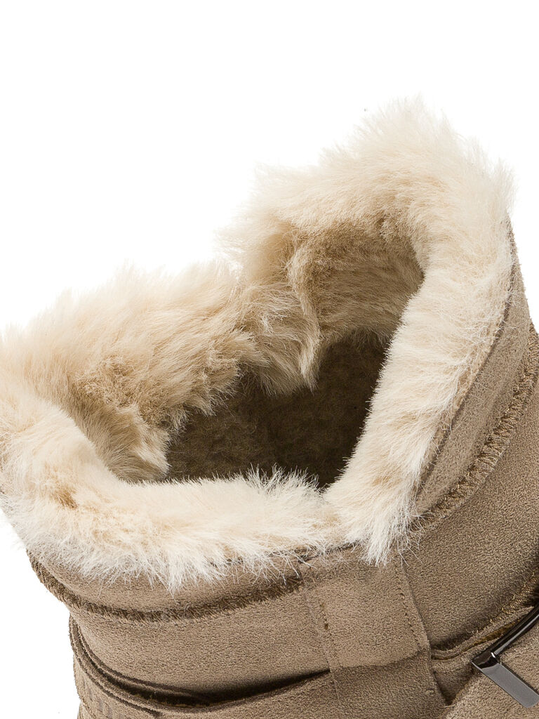 Taupe Suede Mid-Calf Boot with Buckle Detail