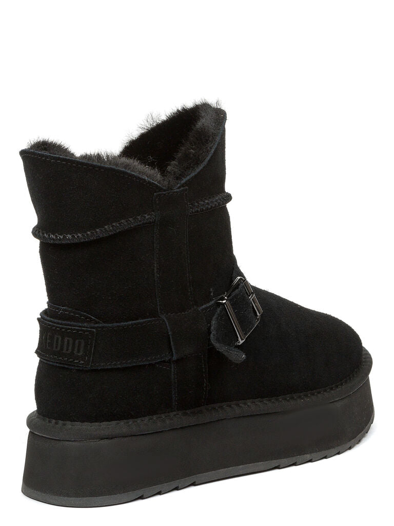 Black Suede Buckle Detail Platform Ankle Boots