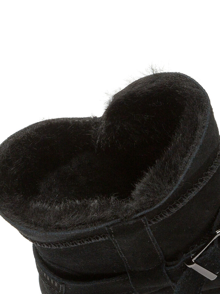 Black Suede Buckle Detail Platform Ankle Boots
