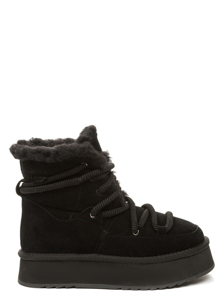 Black Cozy Lace-Up Ankle Boots with Plush Lining