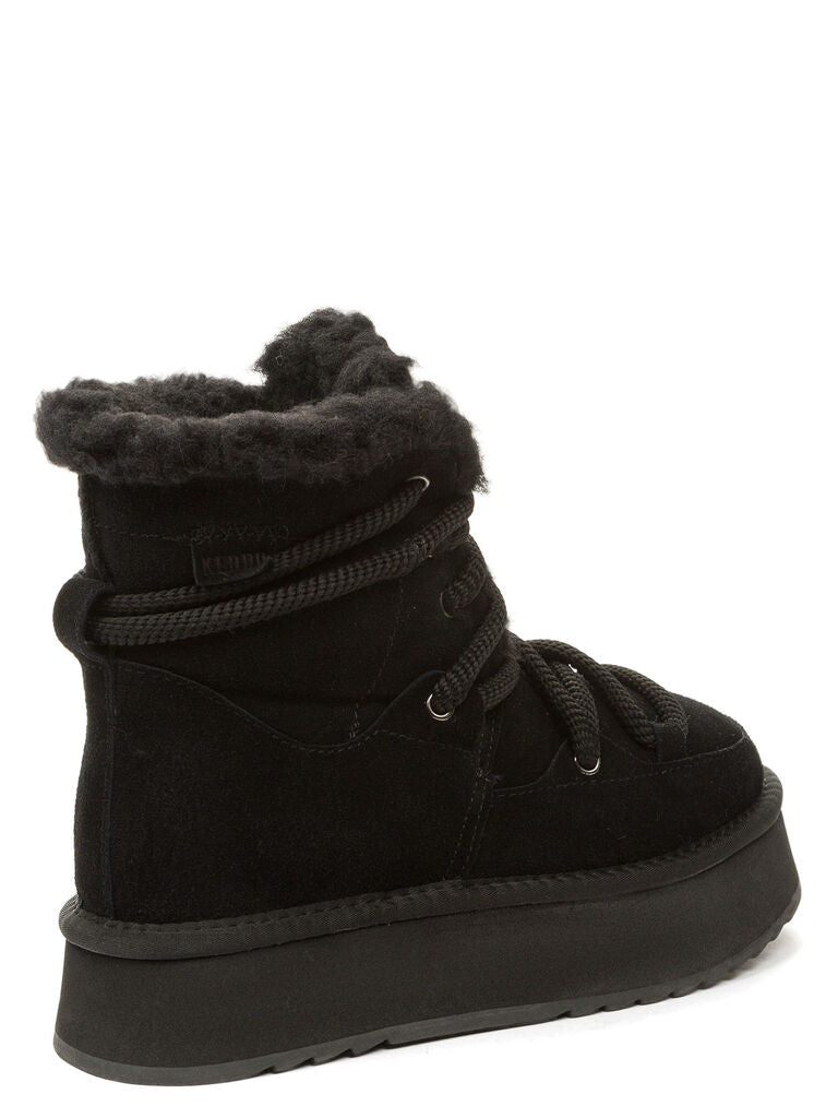 Black Cozy Lace-Up Ankle Boots with Plush Lining