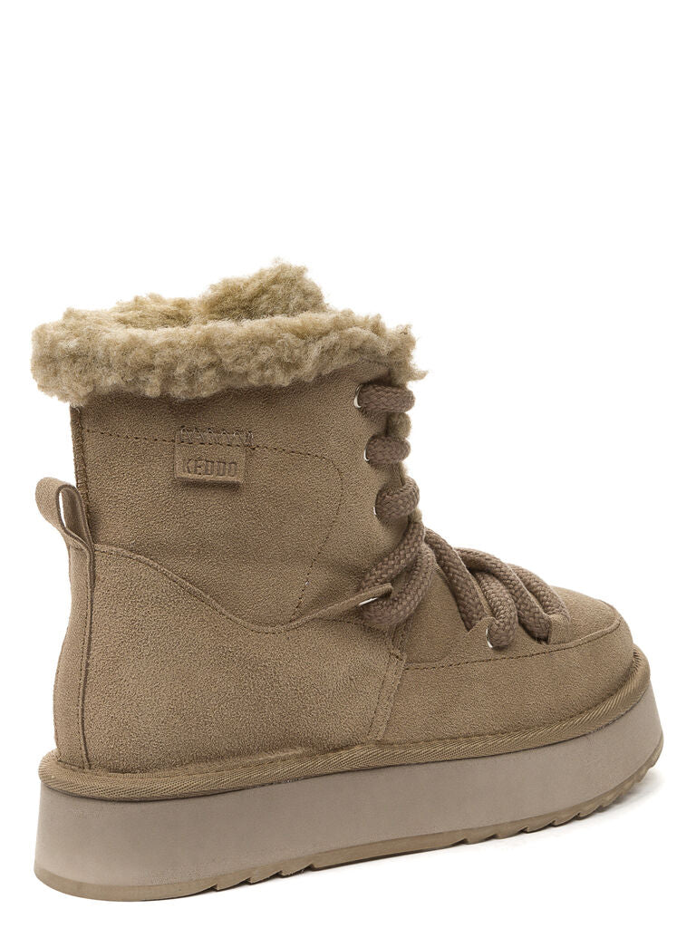 Beige Suede Ankle Boot with Faux Fur Lining