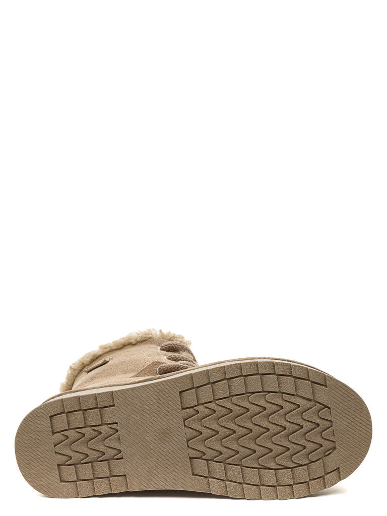 Beige Suede Ankle Boot with Faux Fur Lining