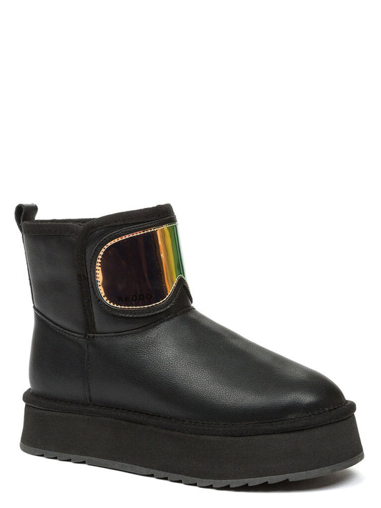 Black Platform Ankle Boot with Iridescent Panel