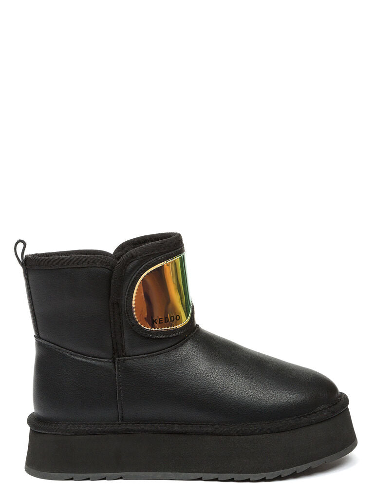 Black Platform Ankle Boot with Iridescent Panel