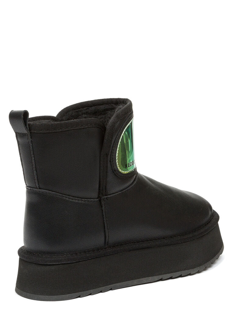 Black Platform Ankle Boot with Iridescent Panel