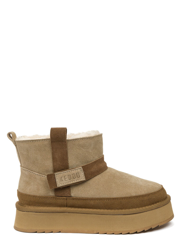 Beige Suede Ankle Boots with Shearling Lining