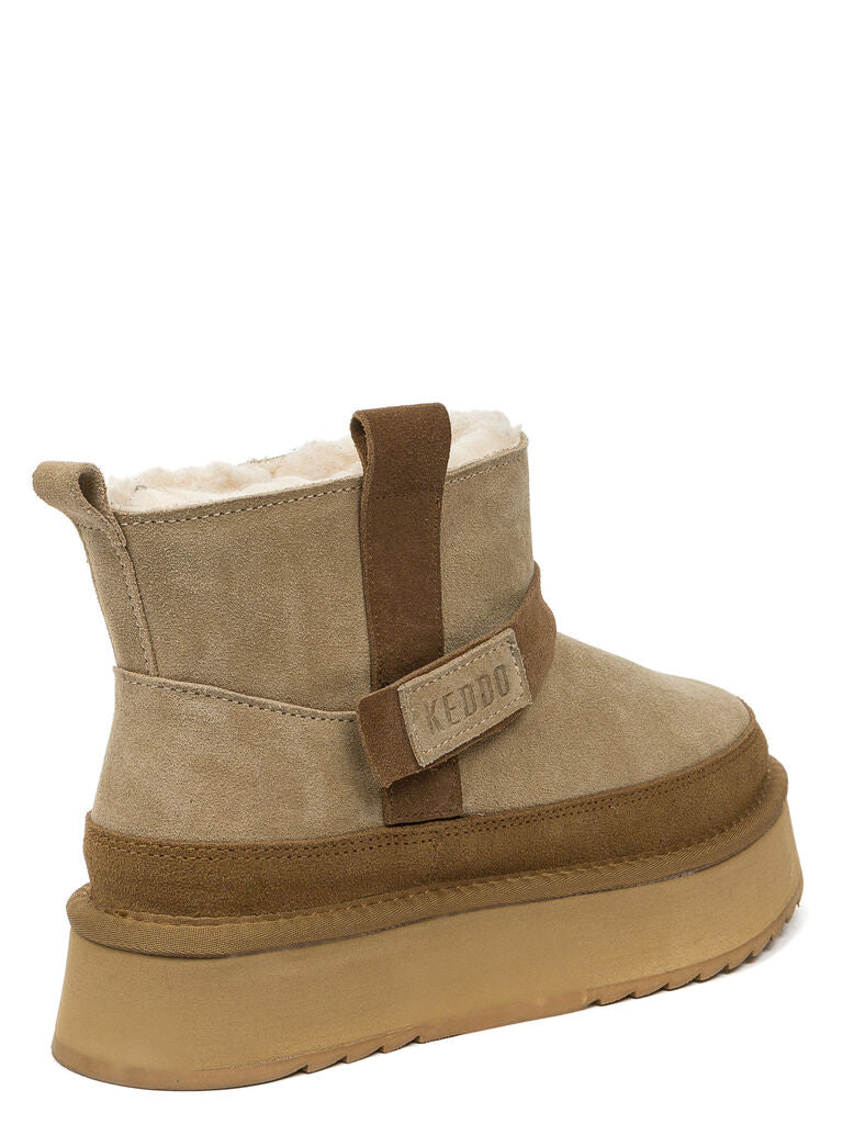 Beige Suede Ankle Boots with Shearling Lining