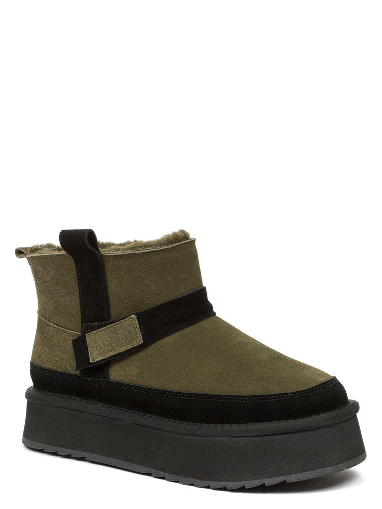 Olive Suede Ankle Boots with Platform Sole