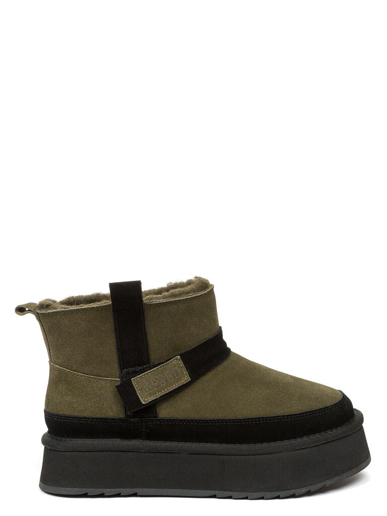 Olive Suede Ankle Boots with Platform Sole