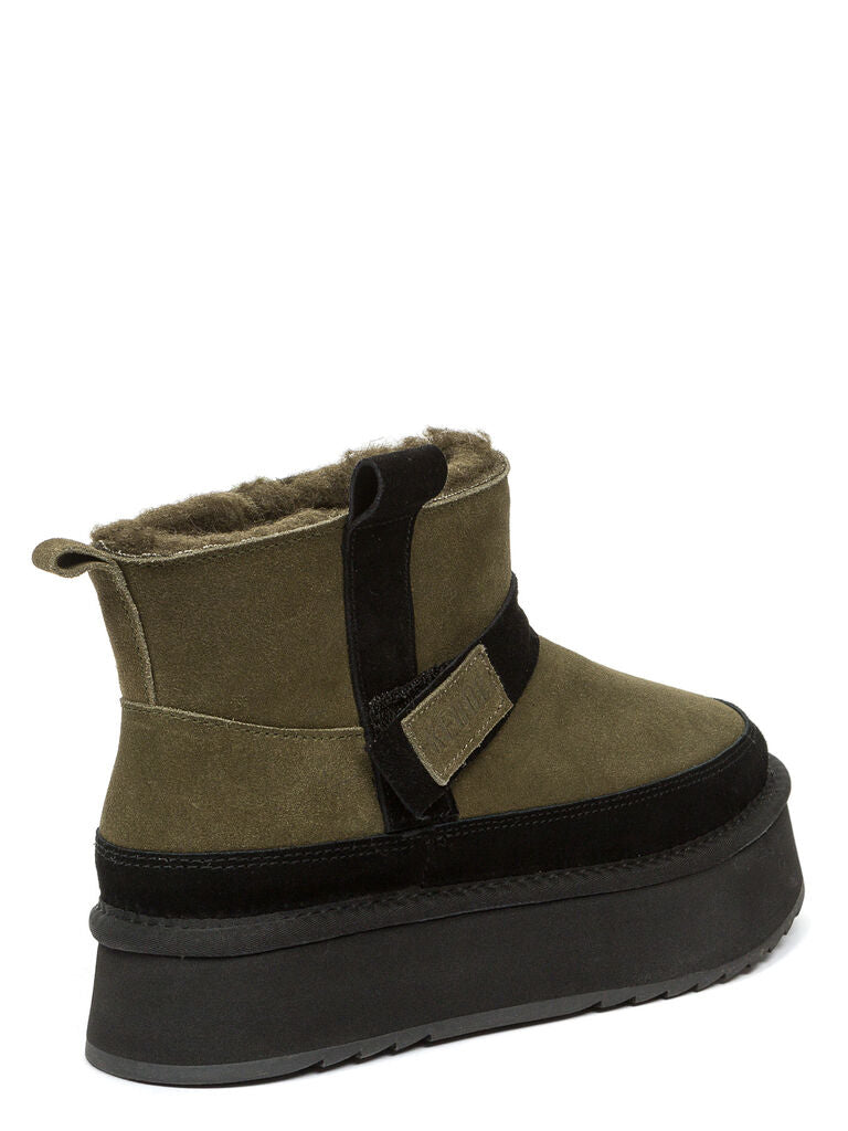 Olive Suede Ankle Boots with Platform Sole