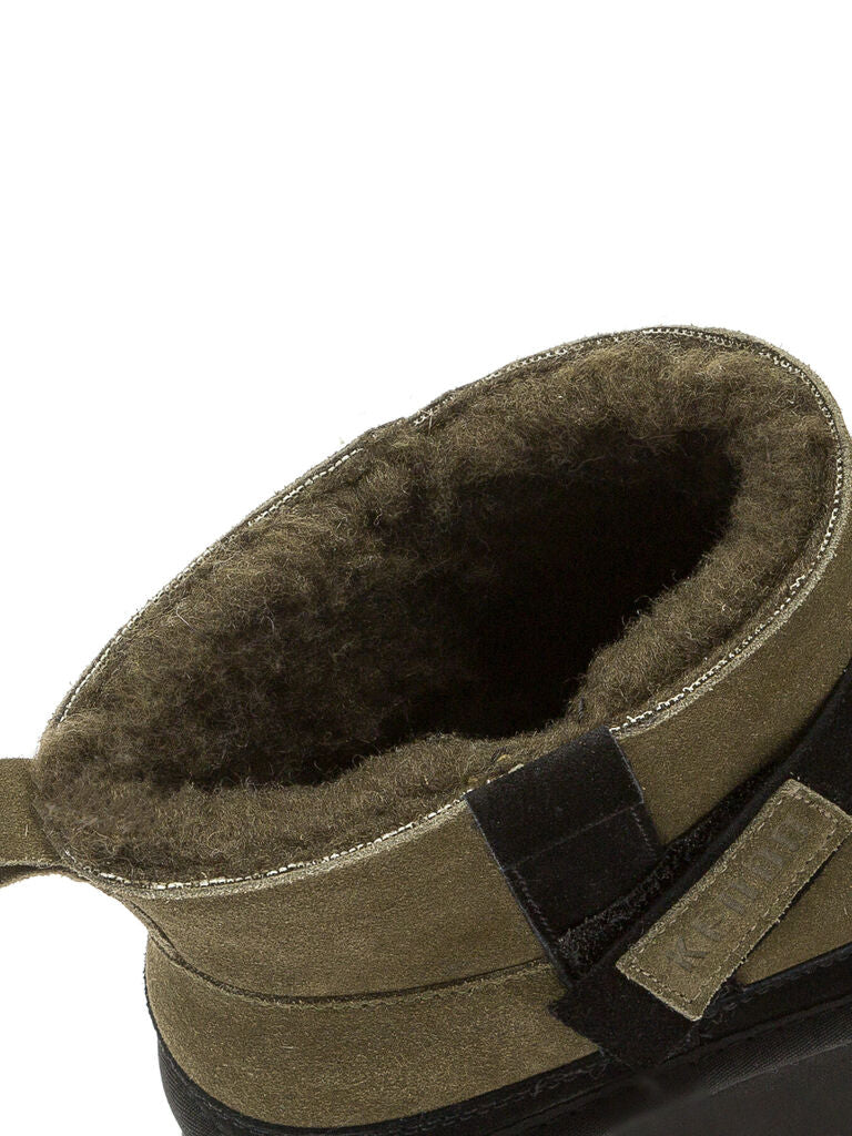Olive Suede Ankle Boots with Platform Sole
