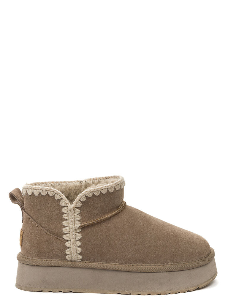 Beige Suede Ankle Boots with Textured Trim