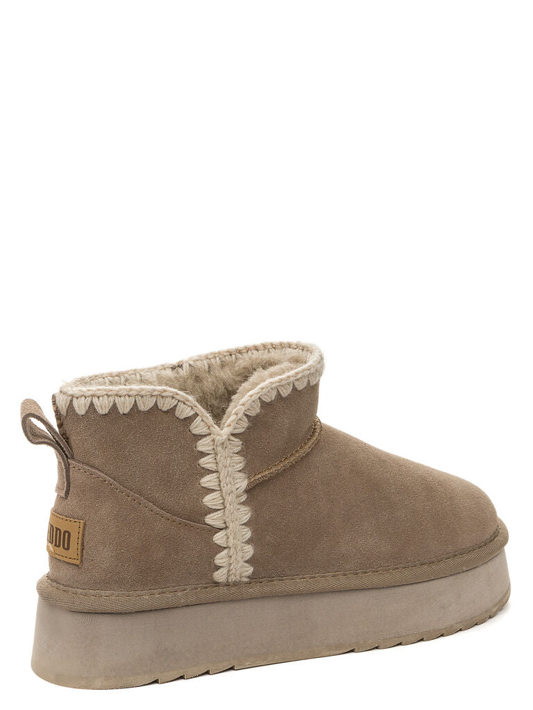 Beige Suede Ankle Boots with Textured Trim