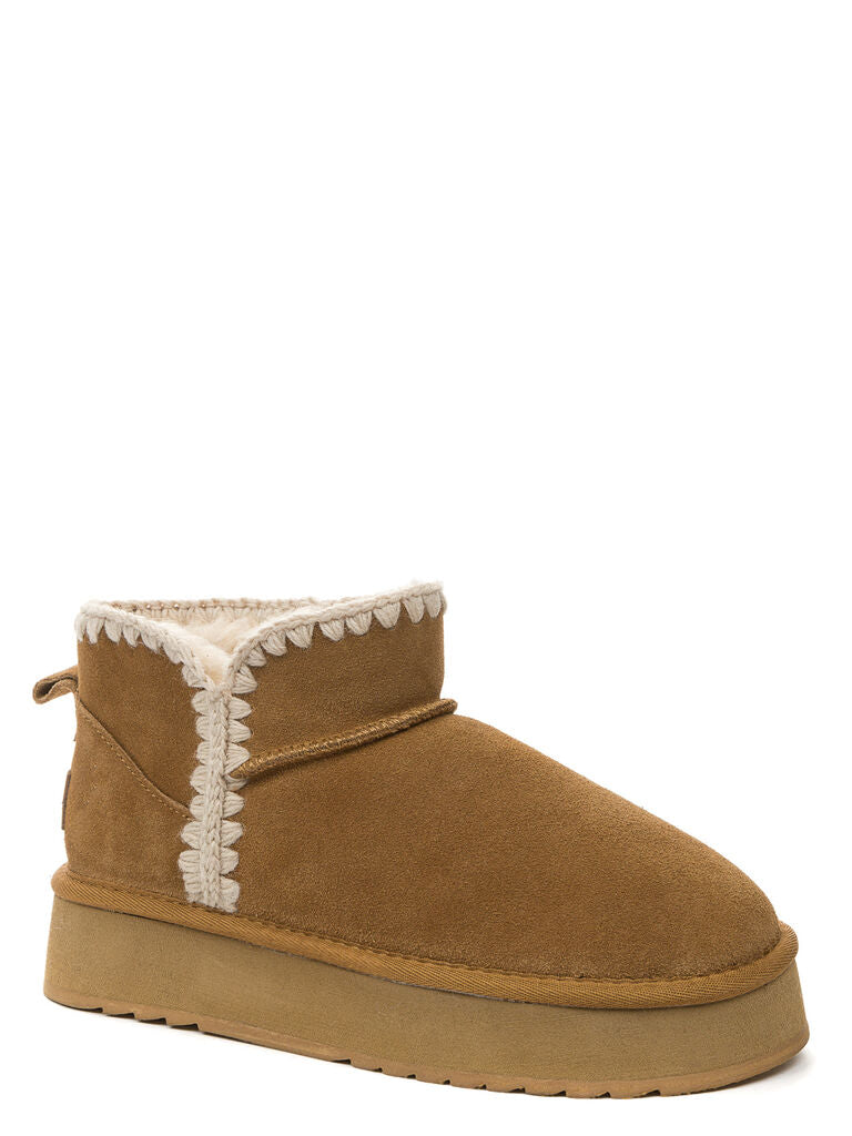 Chestnut Suede Boot with Shearling Trim
