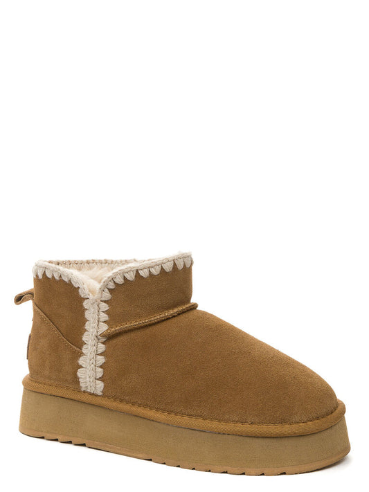 Chestnut Suede Boot with Shearling Trim