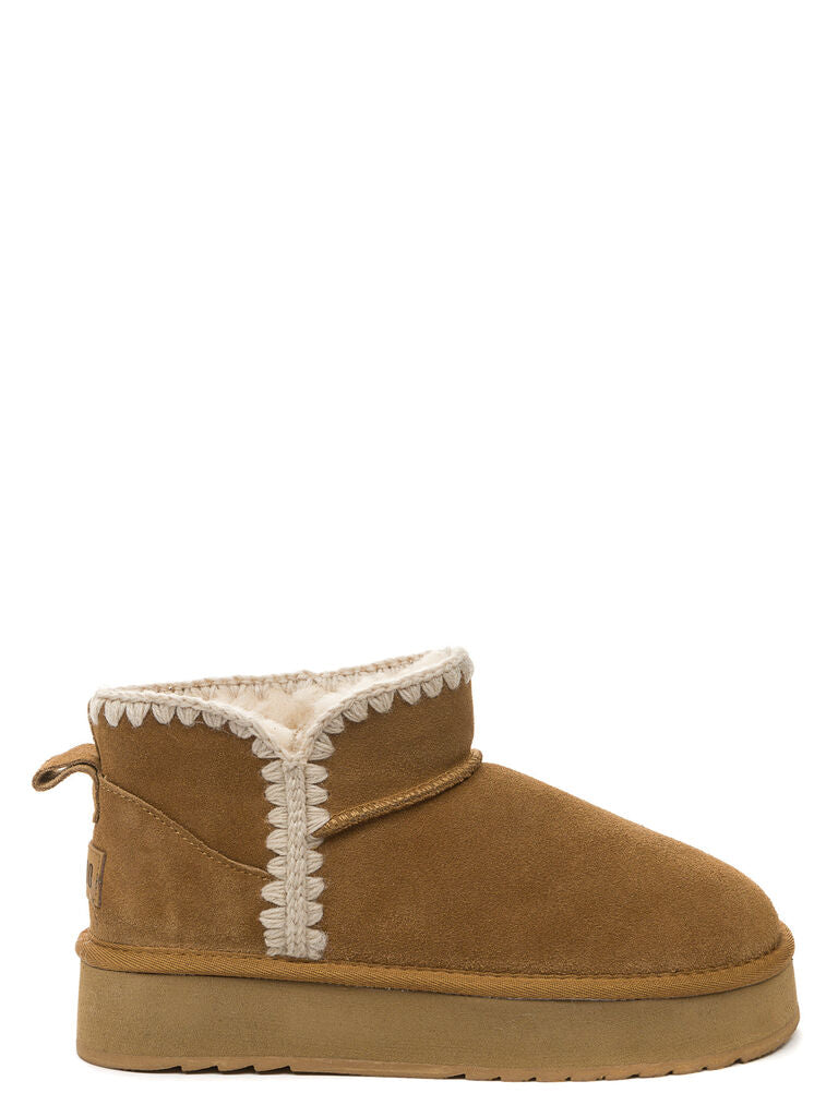 Chestnut Suede Boot with Shearling Trim