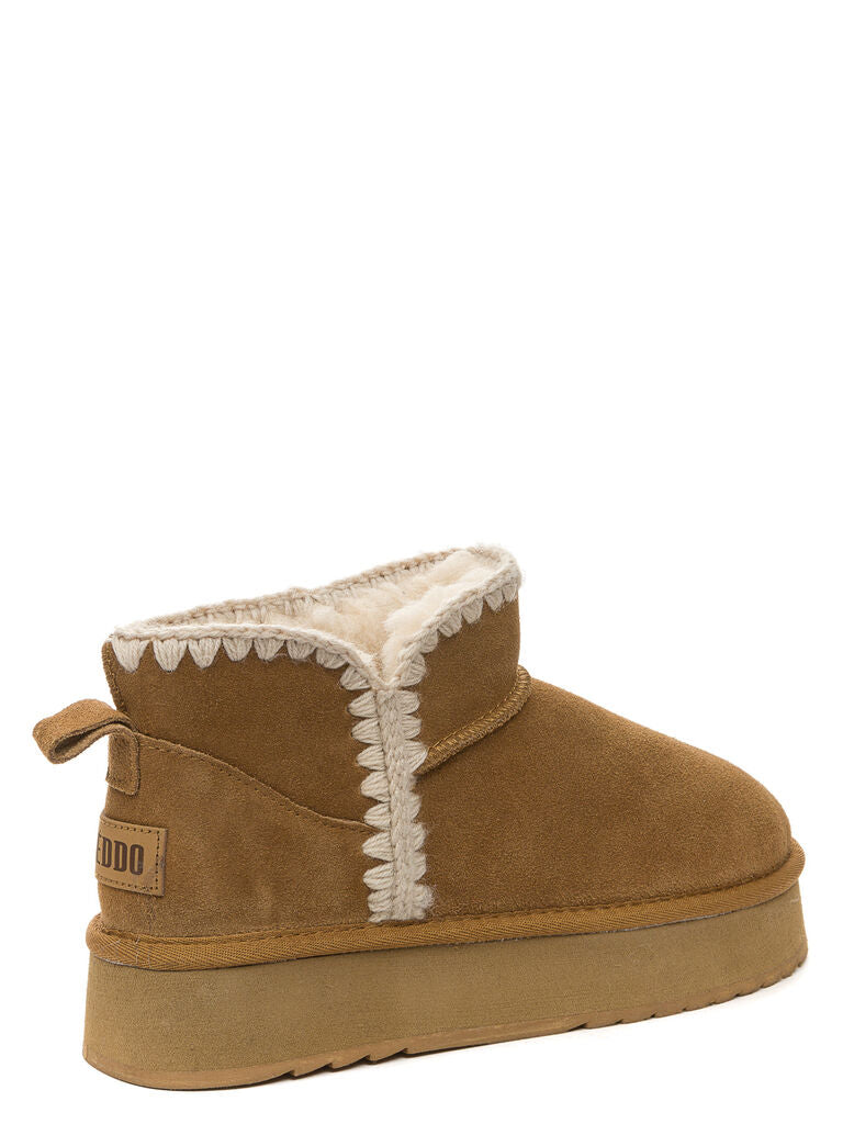 Chestnut Suede Boot with Shearling Trim