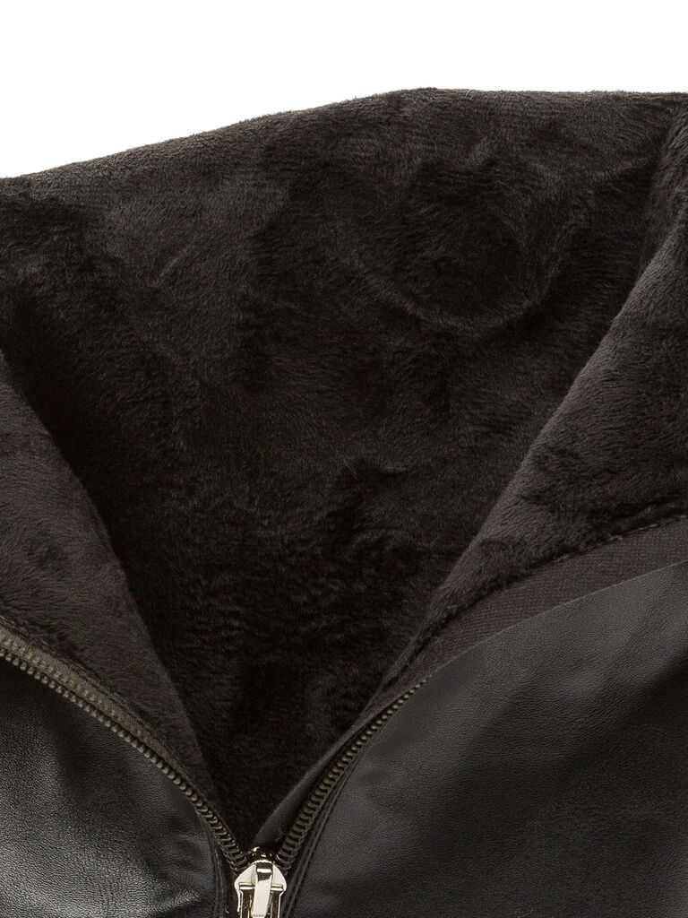 Black Textured Leather Mid-Calf Boots with Zipper Detail