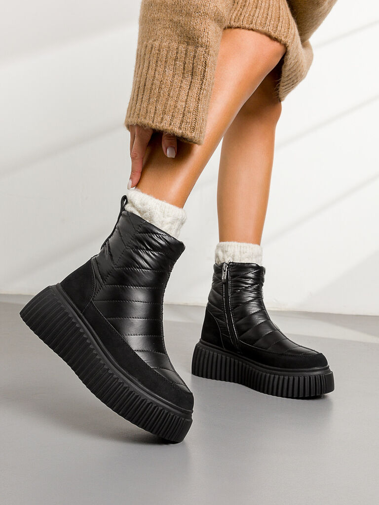 Black Quilted Platform Ankle Boot