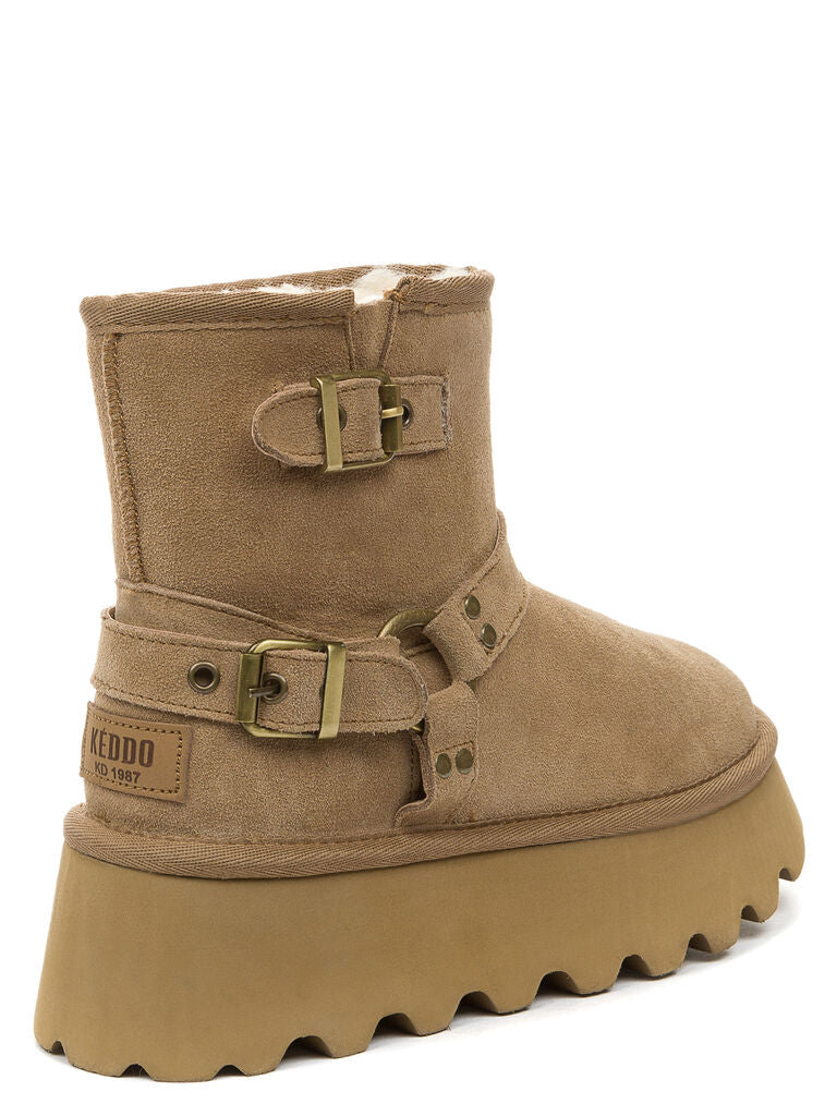Tan Suede Ankle Boot with Buckle Detail