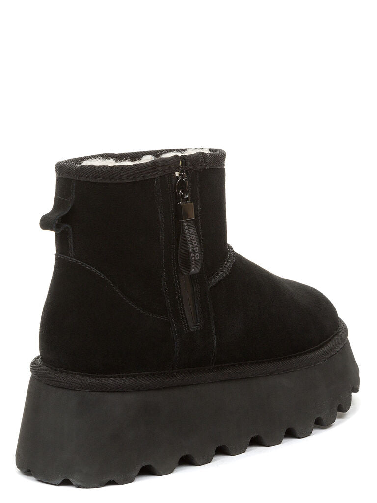 Black Suede Platform Ankle Boot with Shearling Lining