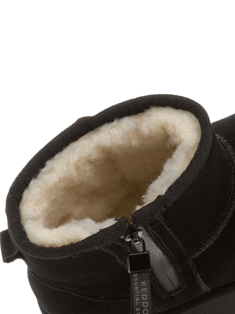 Black Suede Platform Ankle Boot with Shearling Lining