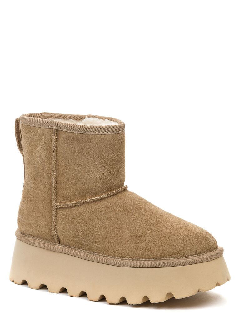 Beige Suede Platform Ankle Boots