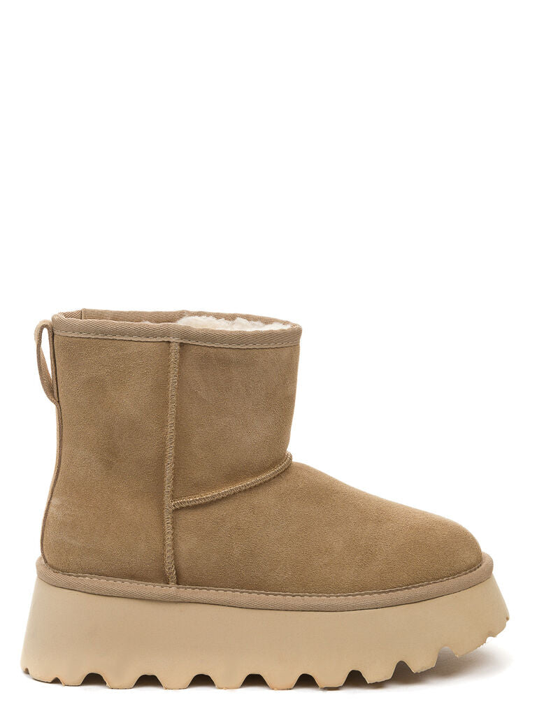 Beige Suede Platform Ankle Boots