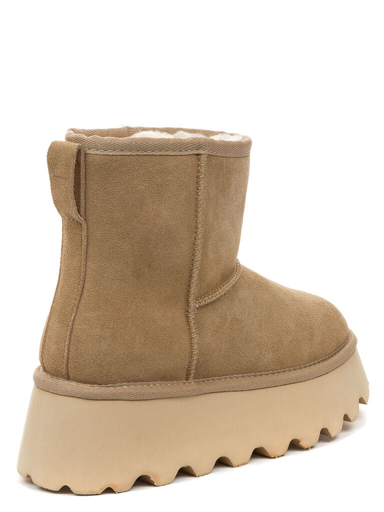 Beige Suede Platform Ankle Boots