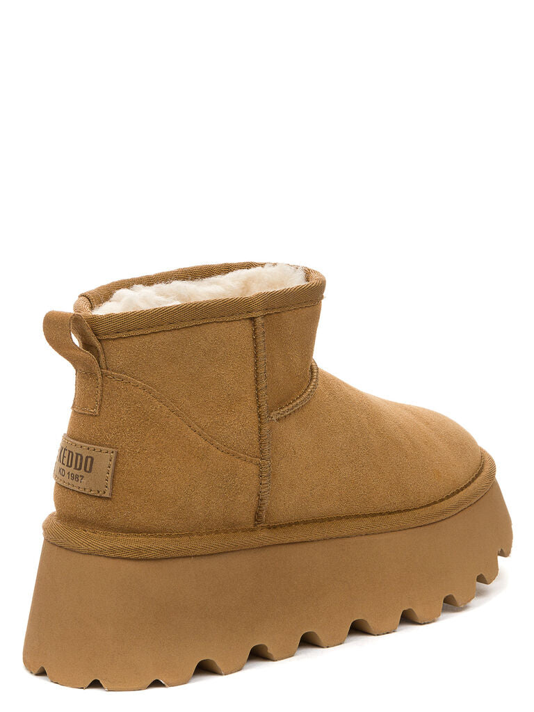 Tan Suede Ankle Boot with Chunky Platform Sole