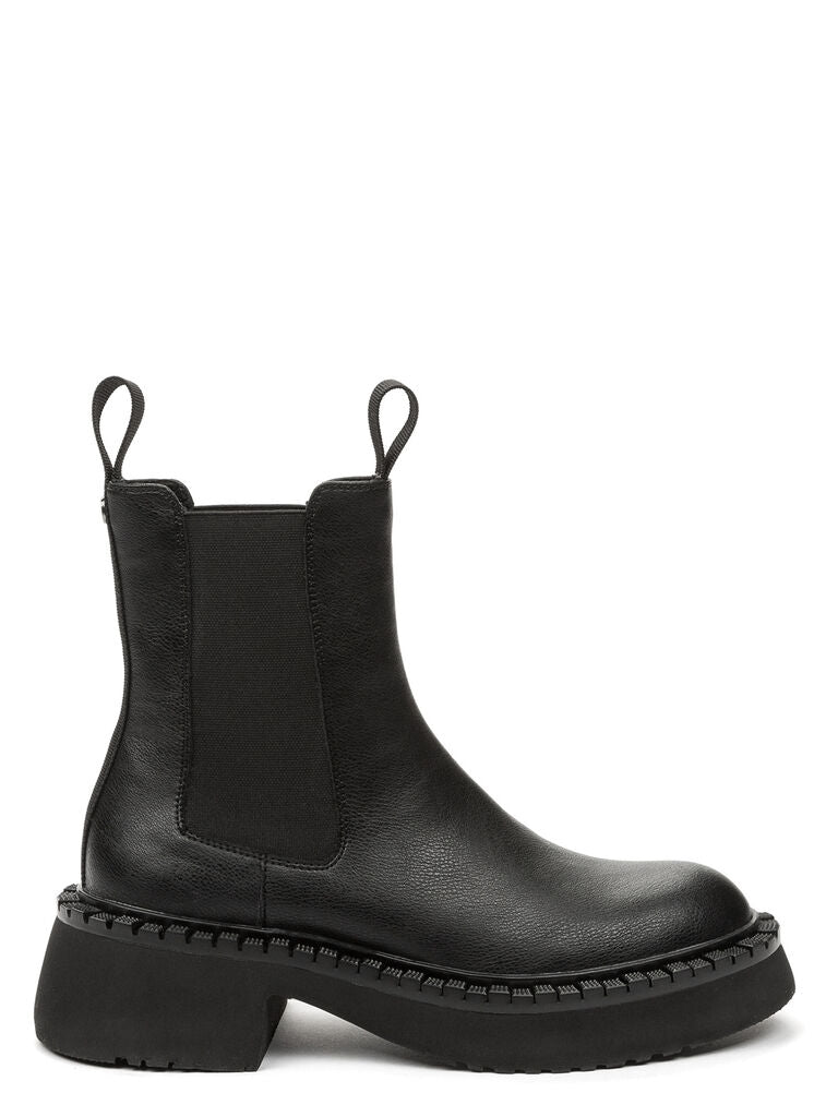 Black Textured Leather Chelsea Boot with Chunky Sole