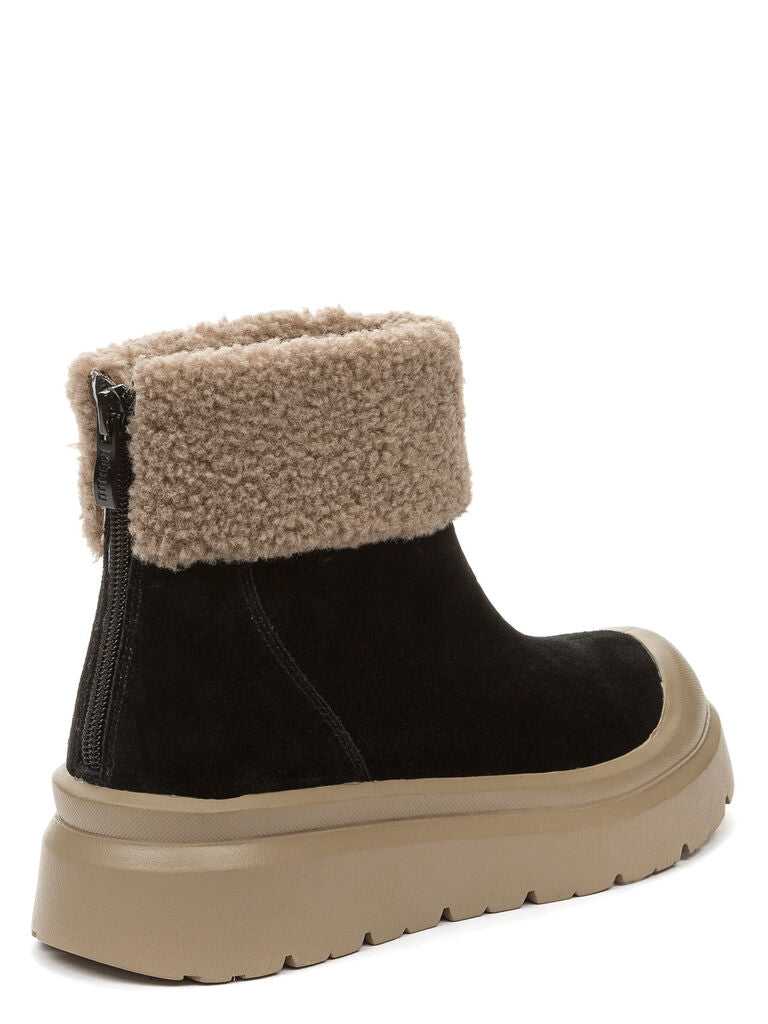 Black Suede Ankle Boot with Shearling Cuff