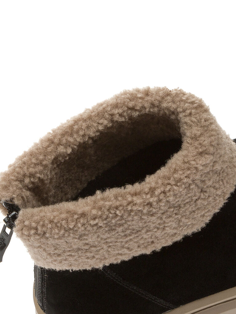 Black Suede Ankle Boot with Shearling Cuff