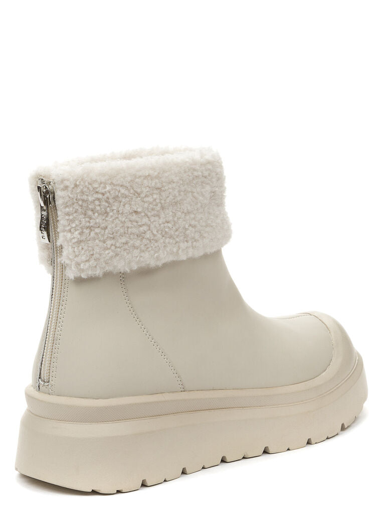 Cream Faux Shearling Ankle Boots with Fold-Over Cuff