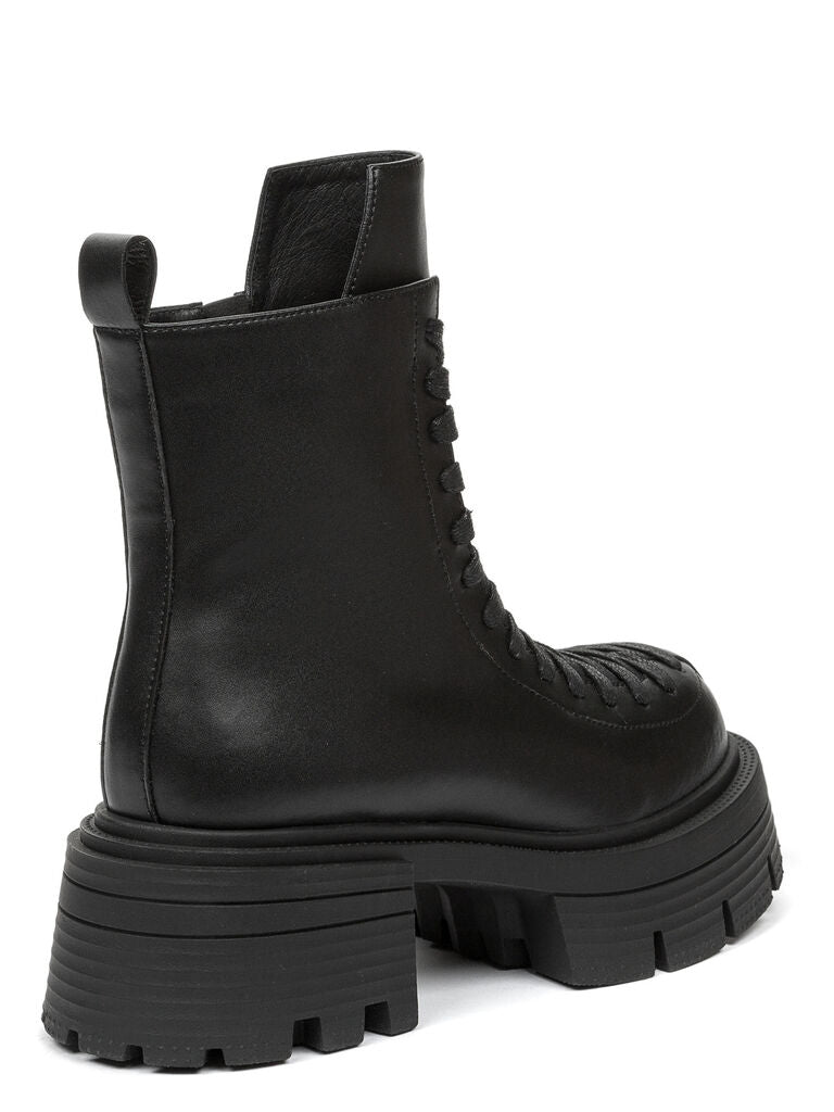 Black Platform Lace-Up Ankle Boots