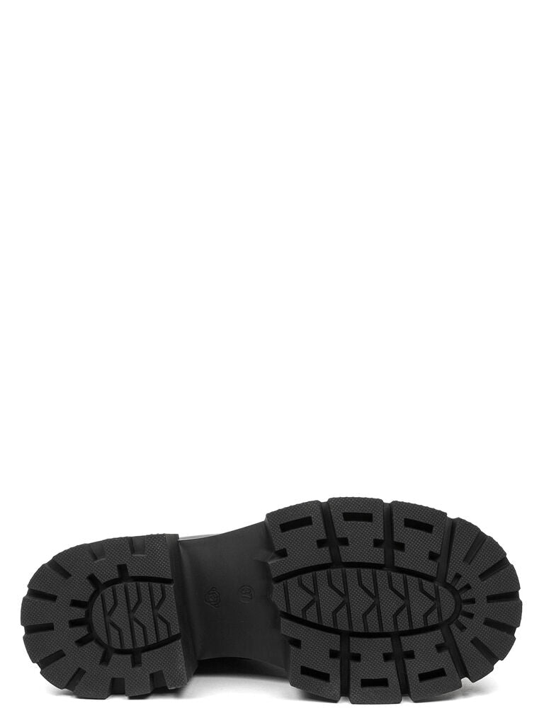 Black Leather Platform Boot with Lace-Up Closure